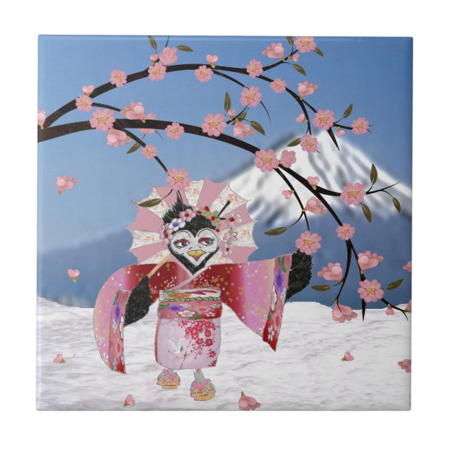 Sakura Geisha Pássaro na Neve Flores de Cerejeira (Frente)