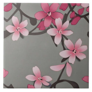 Sakura Pink - Flores Japonesas em Cinzas Escuras
