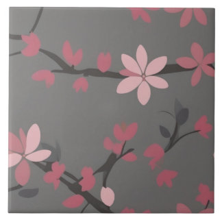 Sakura Pink - Flores Japonesas em Cinzas Escuras