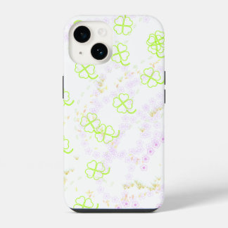Sakura Rosa Bebê e Trevo Botânico iPhone 14 Toug