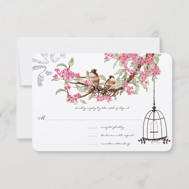Sakura Rosa Pássaros Azul Turquesa Gaiola RSVP (Frente)