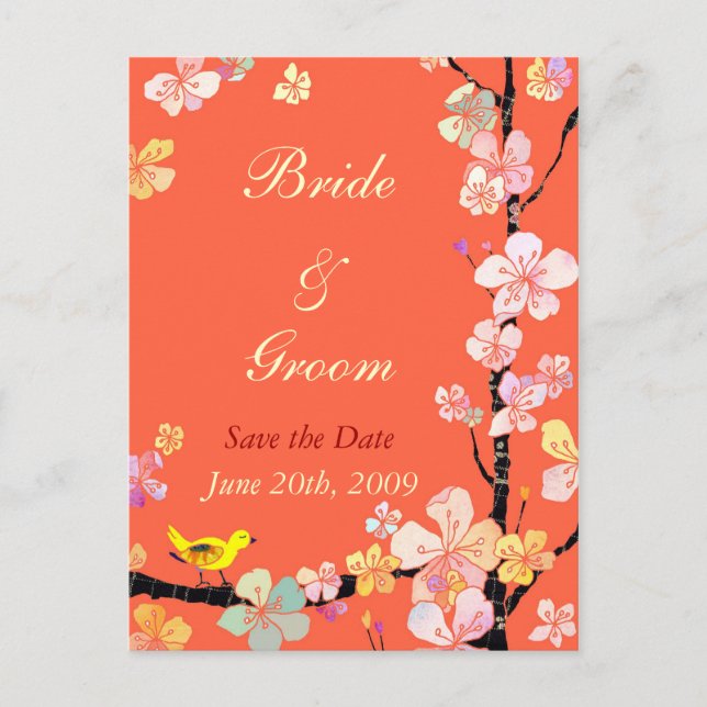 Sakura Salve a data Cartões postais de casamento (Frente)