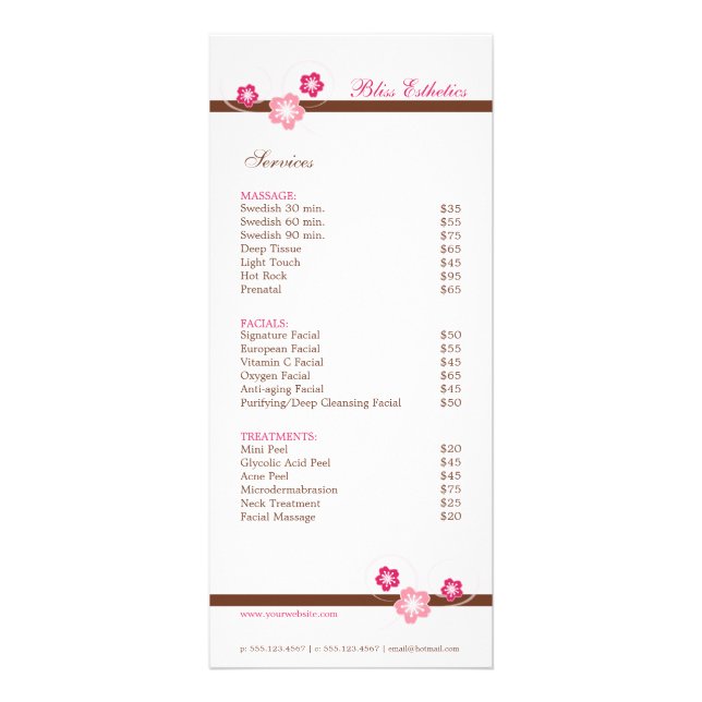 Sakura Spa Menu Modelo - Duplo Lado (Frente)
