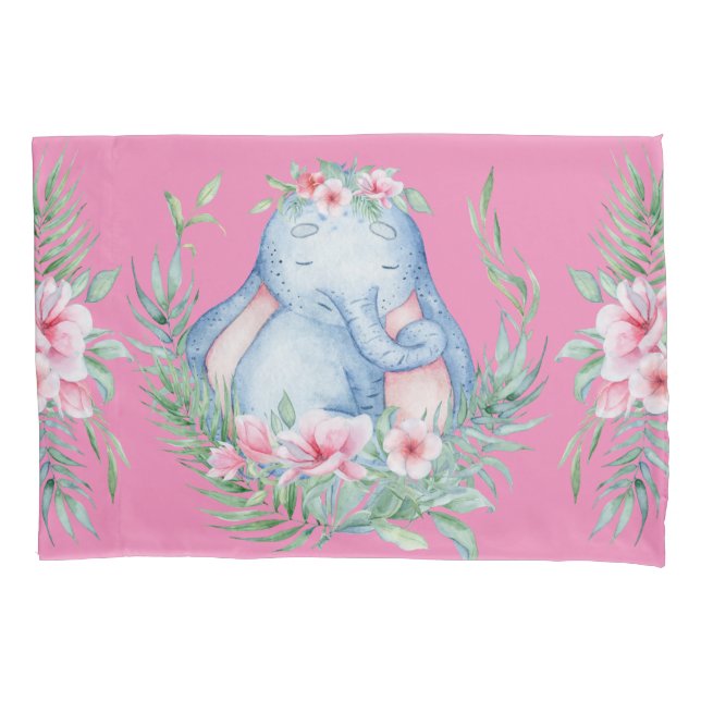 Sala de Crianças Florais PInk com Elefante Sonolen (Frente-Esquerda)