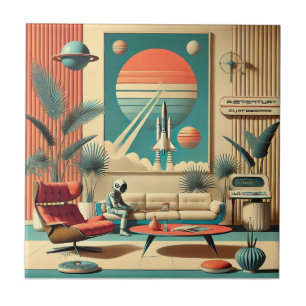 Sala de estar familiar da era espacial futurista a