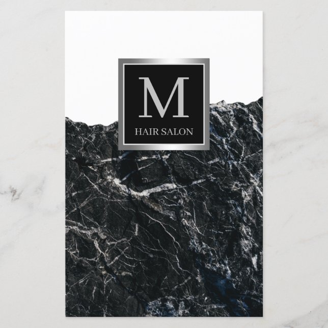 Salão de cabelos na moda preto de prata (Frente)