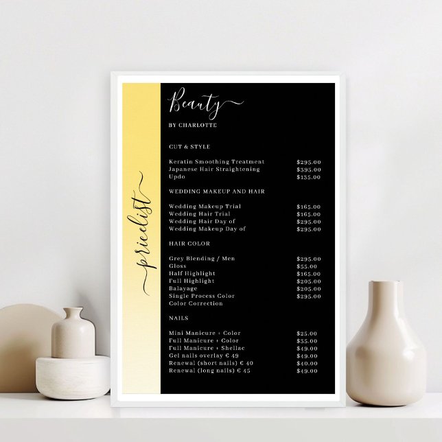 Salão de Impressão Amarelo-Preto, bege (Ombre, Beige, Yellow & Black Pricelist Salon Poster)