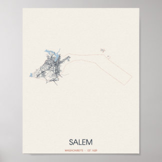 Salem, Massachusetts Mapa de Rua Poster – Fundada