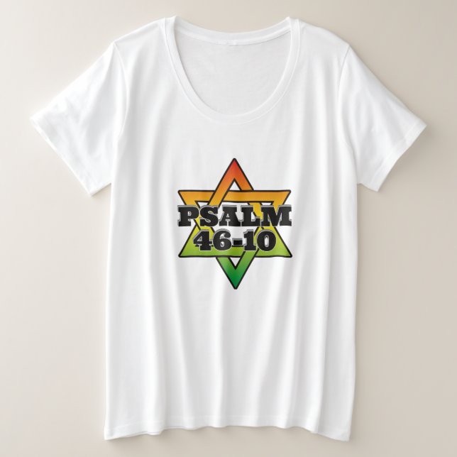 Salm 46-10 - Camisa T de tamanho mais feminino (Frente do Design)