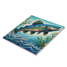 Salmão Jumping Mosaico Floral Azul Pêssego Verde