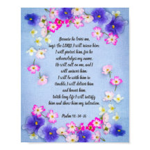 Salmo 91 em tecido azul com flores, poster