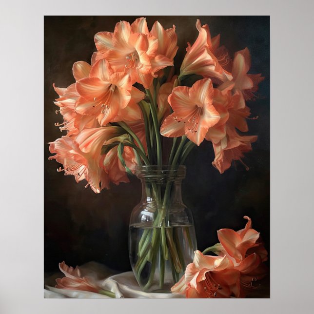 Salmon Amaryllis Flowers Art Impressão Poster (Frente)