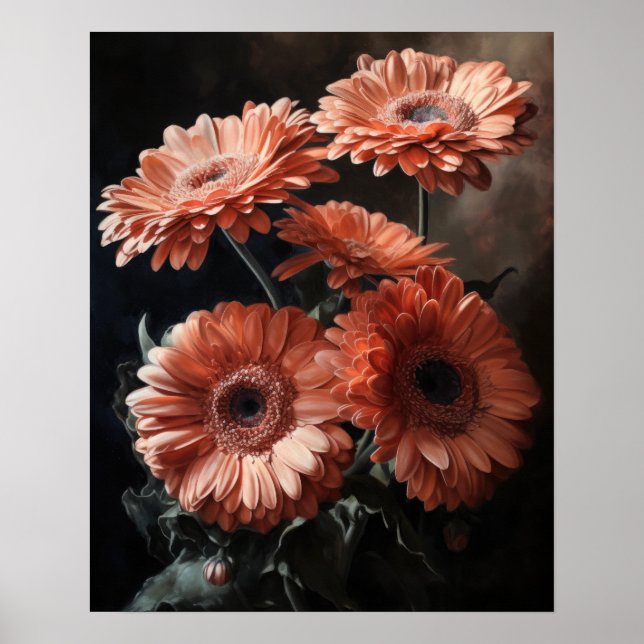 Salmon Gerbera Daisy Flowers Art Impressão (Frente)