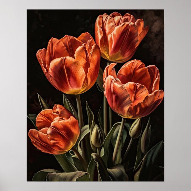 Salmon Tulip Flowers Art Impressão Poster (Frente)