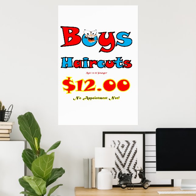 Salon Barbershop Poster Boys Haircuts  (Escritório em casa)