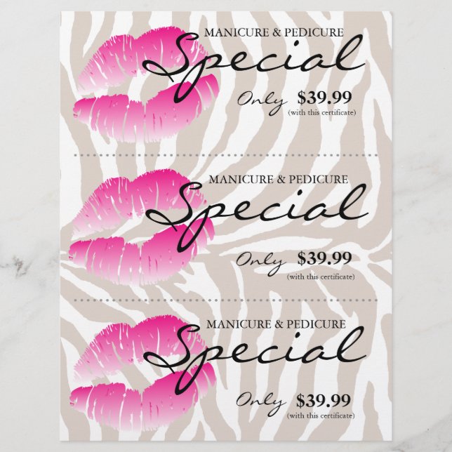 Salon Flyer Spa Lábios Zebra Rosa Beige (Frente)