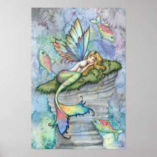 Saltando Carpa Mermaid Fantasy Art Poster