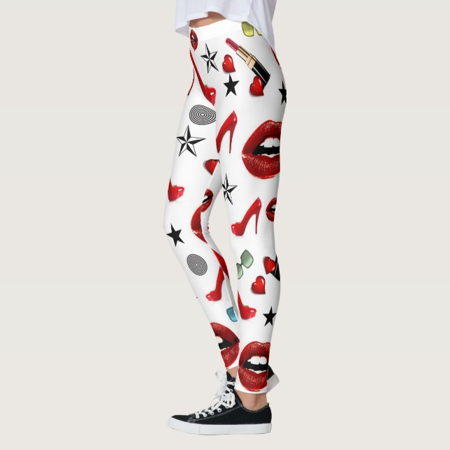 Salto de Batom Vermelho Lábios Leggings (Esquerda)