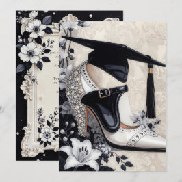 Salto Glam Elegante Preto Branco Anúncio de Gradua