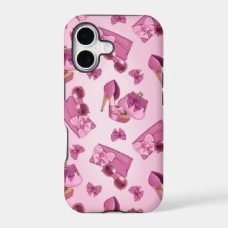 Saltos de salto alto rosa e bolsa com laço