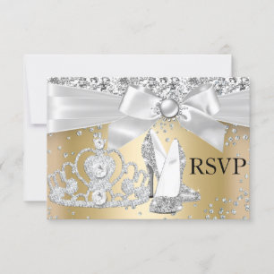 Saltos Tiara Brilho Dourado Sweet 16 RSVP