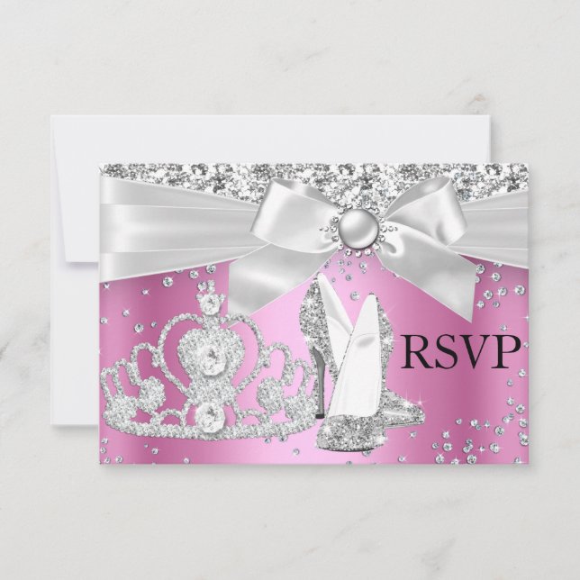 Saltos Tiara Brilho Rosa Doce 16 RSVP (Frente)