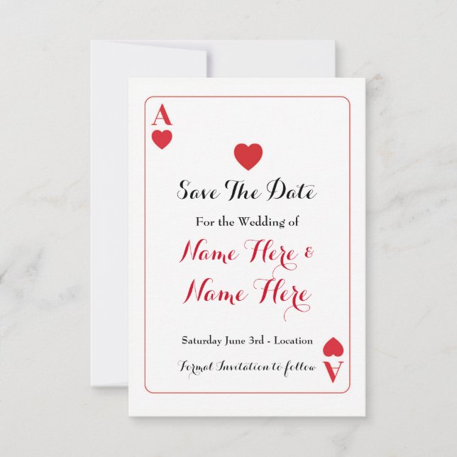 Salvar a data Ace do Convite de casamento Vermelho (Frente)