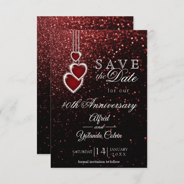 Salvar a Data - Convite Brilho Vermelho (Frente/Verso)