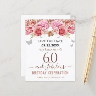Salvar a Data de Aniversário de 60 anos Floral Ros