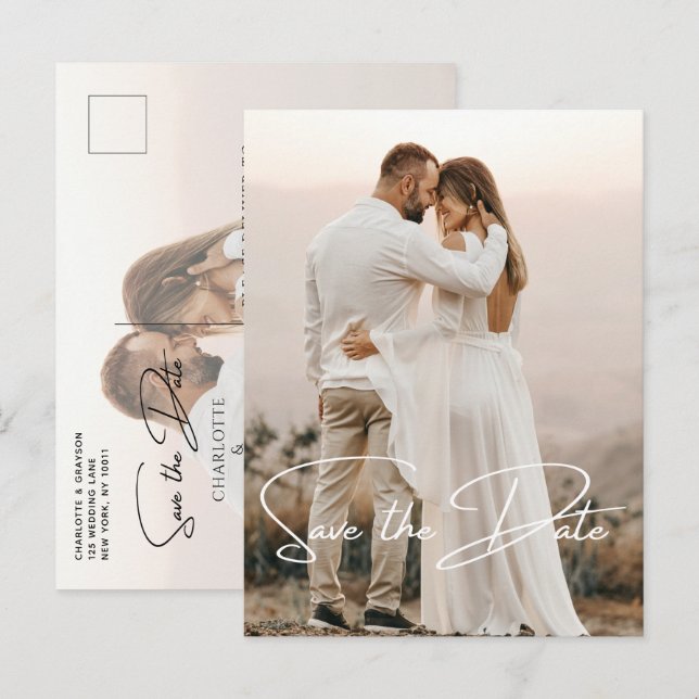 Salvar a Data Foto Anúncio de Casamento Elegante (Frente/Verso)