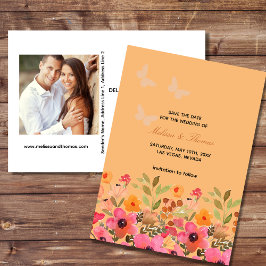 Salvar A Data Foto Convite Pink Peach Fllowers