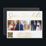 salvar a data gold 3 fotos qr code imã de casament<br><div class="desc">na moda elegante guarde a data,  caligrafia minimalista do ouro,  qr code casamento de três fotos,  imã de colagem.</div>