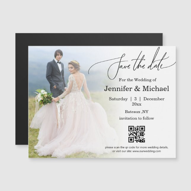 salvar a data qr code foto simples ímã de casament (Frente/Verso)