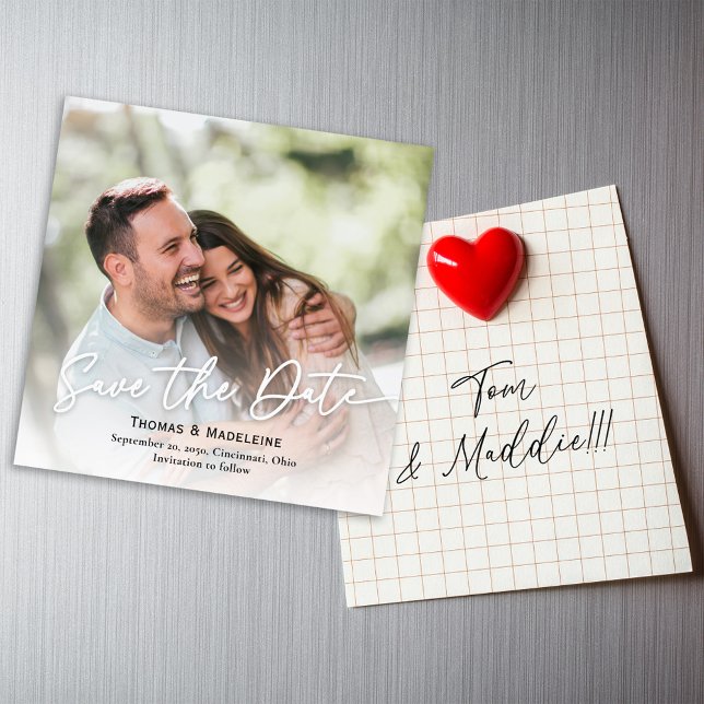 Salvar a Magnética de Fotos do Script de Caligrafi (Wedding save the date photo magnetic card. with simple elegant style. )