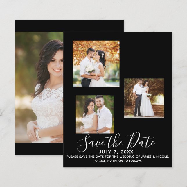 Salvar data de casamento moderno minimalista preto (Frente/Verso)