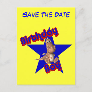 Salvar o cartão engraçado do dinossauro do menino