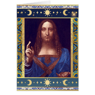 Salvator Mundi por Leonardo da Vinci Cartão de Nat