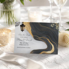 Salve a data anúncio de casamento preto e dourado