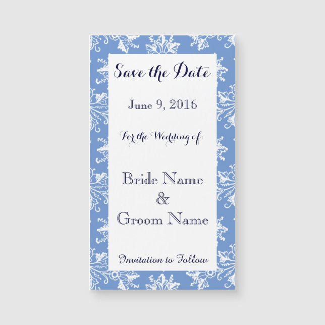 Salve a data Blue White Damask Magnetic Card (Cart (Frente)