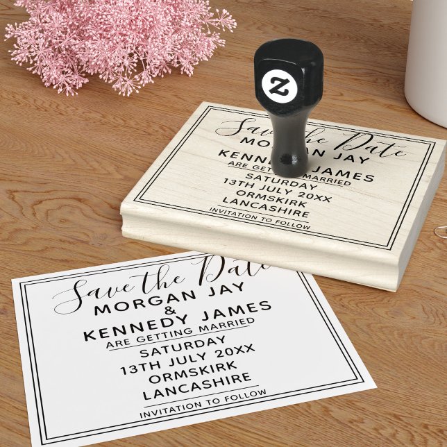 Salve A Data Carimbo De Borracha Enquadrada Pelo C (Add your wedding details to this framed Save the Date rubber stamp)