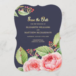 Salve a Data. Cartão Floral em Aquarela Azul-Marin