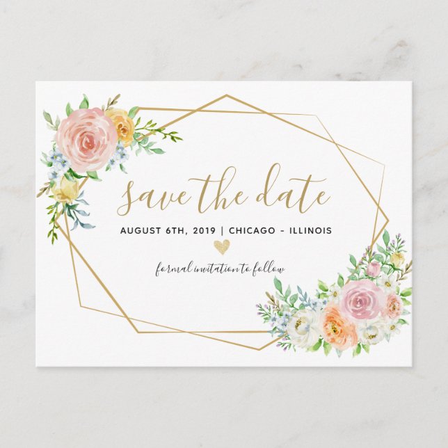 Salve a data cartão postal cor d'água floral rosa (Frente)