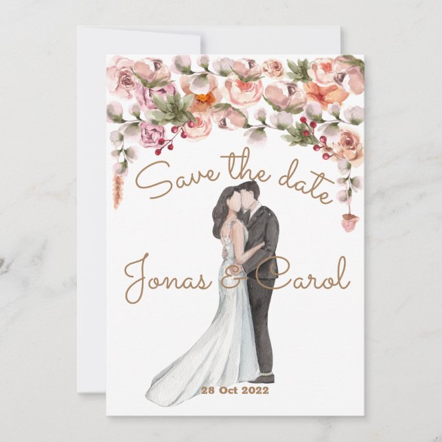 Salve a data Convite de casamento: aquarela floral (Frente)