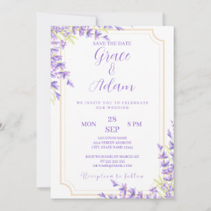 Salve a data convite para o casamento Lavander púr