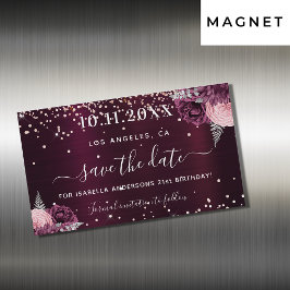 Salve a data de aniversário burgundy magneta flora