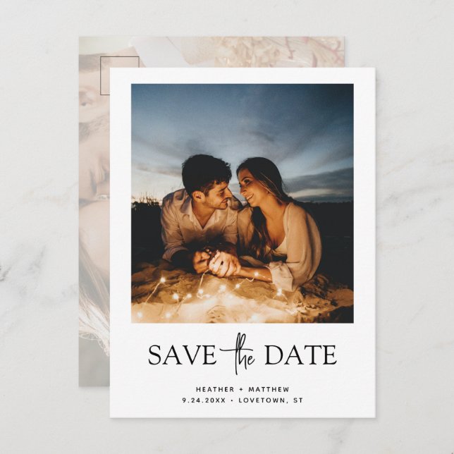 Salve a data do cartão de aviso de duas fotos (Frente/Verso)