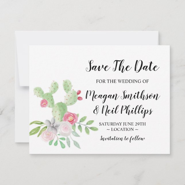 Salve A Data Do Cartão De Casamento Cactus Casais  (Frente)