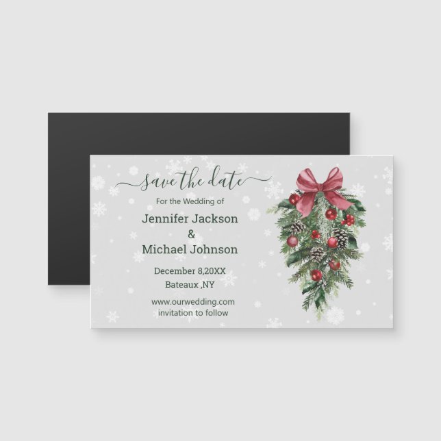 salve a data imã vermelho natal vintage verde (Frente/Verso)