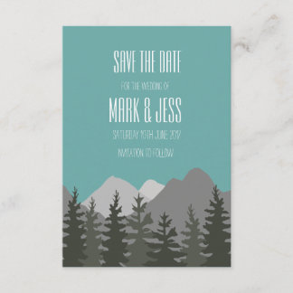 Salve as árvores e montanhas de cartões de casamen