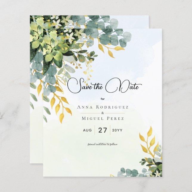 Salve Data Eucalyptus Green Casamento Dourado Gree (Frente/Verso)